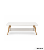 Bàn trà sofa 2 tầng thiết kế chân gỗ đơn giản BSF01.1 100x50 cm - Trắng + Vân gỗ nhạt