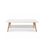 Bàn trà sofa 2 tầng thiết kế chân gỗ đơn giản BSF01.1 100x50 cm - Trắng + Vân gỗ nhạt