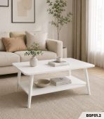 Bàn trà sofa 2 tầng thiết kế chân gỗ đơn giản BSF01.2 100x50 cm - Trắng