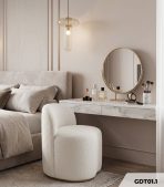 Ghế đôn bàn trang điểm có lưng tựa chân ghế cố định GDT01.1 - Trắng