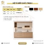 Hệ tủ bếp chữ I MDF chống ẩm phủ Melamine TB02.1 - Trắng + Walnut nhạt