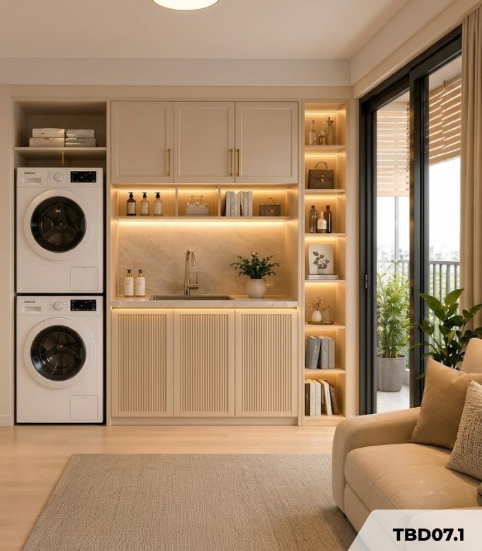 Tủ bếp dưới kèm cánh lam TBD07.1 150x85 - Be