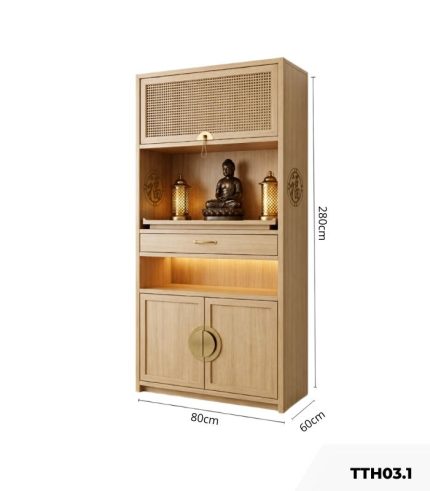 Tủ thờ hoa văn TTH03.1 80x60x280 – Vân gỗ nhạt