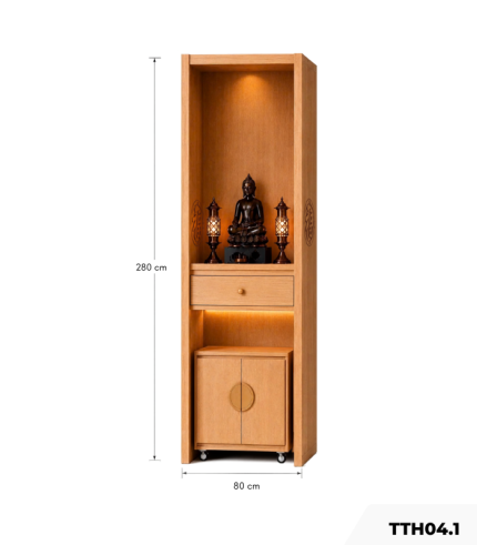Tủ thờ hoa văn kèm bục gỗ TTH04.1 80x60x280 – Vân gỗ nhạt