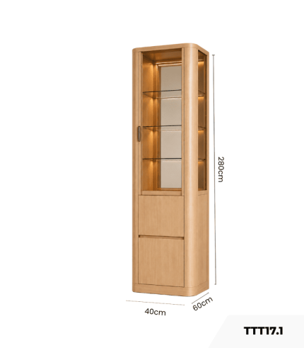 Tủ trang trí bo cong khung gỗ cánh kính TTT17.1 40x60x280 – Vân Gỗ