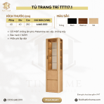 Tủ trang trí bo cong khung gỗ cánh kính TTT17.1 40x60x280 – Vân Gỗ