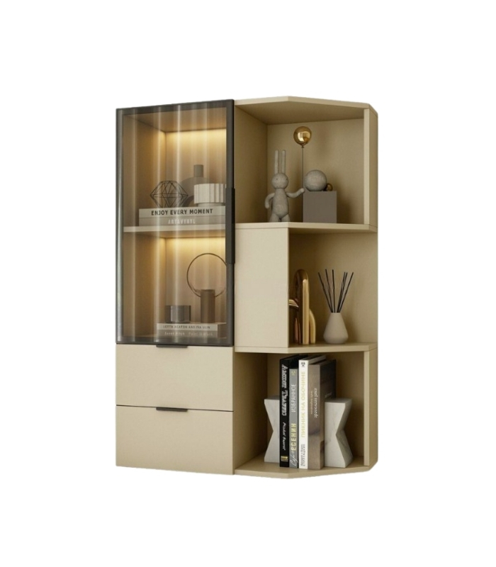 Tủ Trang Trí Góc Tường Khung nhôm Kính màu TTT9.1 60x40x120 - Be