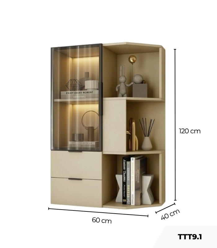 Tủ Trang Trí Góc Tường Khung nhôm Kính màu TTT9.1 60x40x120 - Be