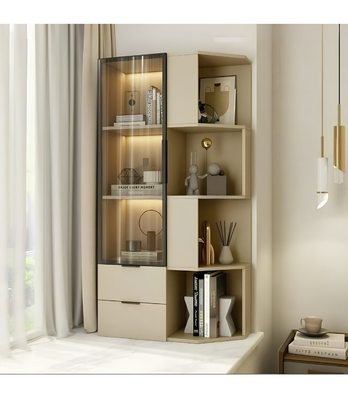 Tủ Trang Trí Góc Tường Khung nhôm Kính màu TTT9.2 60x40x160 - Be