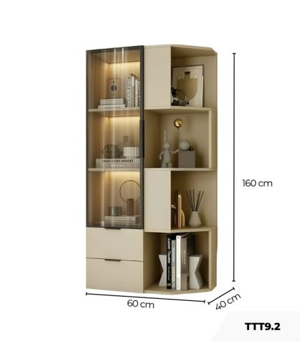 Tủ Trang Trí Góc Tường Khung nhôm Kính màu TTT9.2 60x40x160 - Be