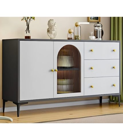 Tủ Trang Trí Gỗ Khung Gỗ sọc trong TTT5.1 120x40x85 - Ghi + Trắng