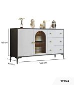 Tủ Trang Trí Gỗ Khung Gỗ sọc trong TTT5.2 140x40x85 - Ghi + Trắng
