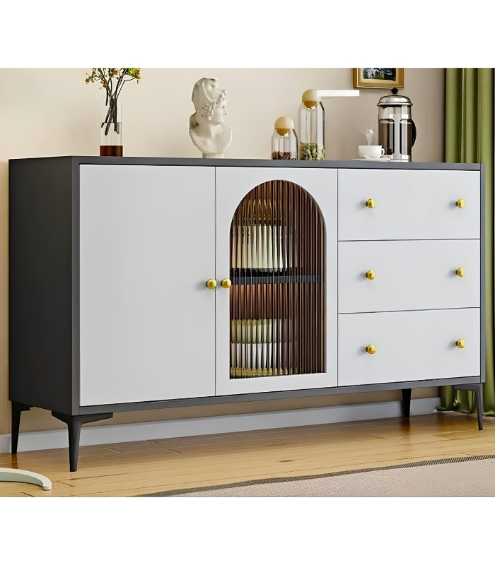 Tủ Trang Trí Gỗ Khung Gỗ sọc trong TTT5.1 120x40x85 - Ghi + Trắng