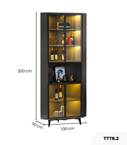 Tủ Trang Trí Góc Tường Khung nhôm Kính màu TTT8.2 100x50x200 - Xám Chì