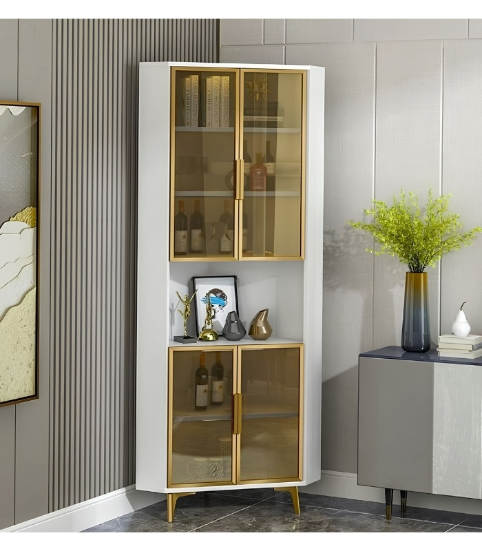Tủ Trang Trí Góc Tường Khung nhôm Kính màu TTT8.1 100x50x200 - Trắng