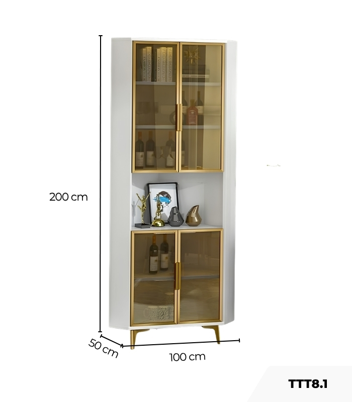 Tủ Trang Trí Góc Tường Khung nhôm Kính màu TTT8.1 100x50x200 - Trắng