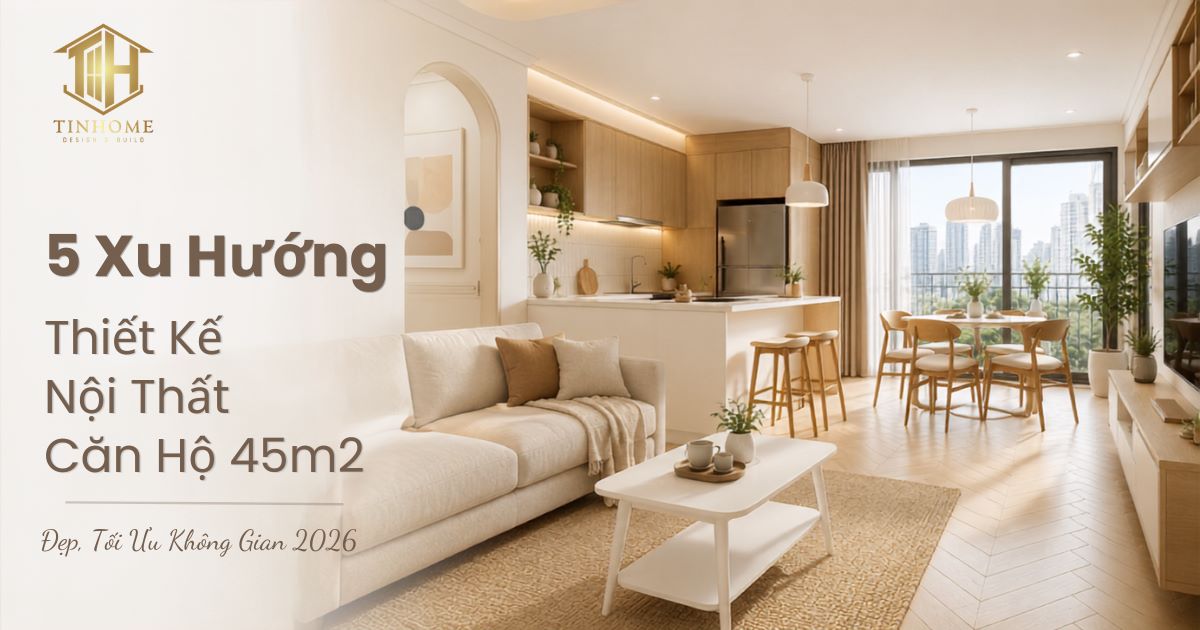 5 Mẫu Thiết Kế Nội Thất Căn Hộ 45m2 Đẹp, Tối Ưu Không Gian 2026