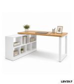 Bàn làm việc Chữ L LBV39.7 140×120 – Vân gỗ nhạt + Trắng