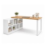 Bàn làm việc Chữ L LBV39.7 140×120 – Vân gỗ nhạt + Trắng