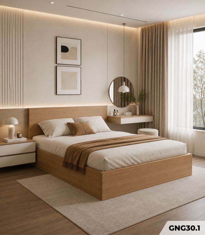 Giường ngủ GNG30.1 120×200 – Vân gỗ nhạt
