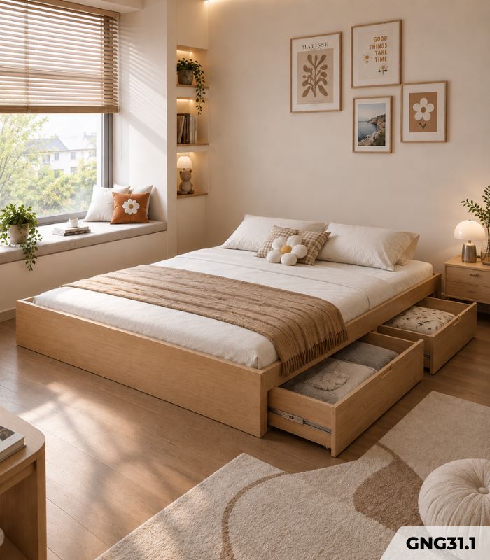 Giường ngủ GNG31.1 120×200 – Vân gỗ nhạt