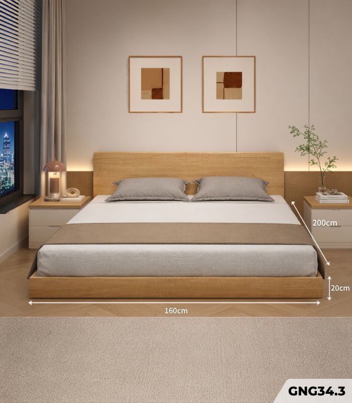 Giường ngủ GNG34.3 160×200 – Vân gỗ nhạt
