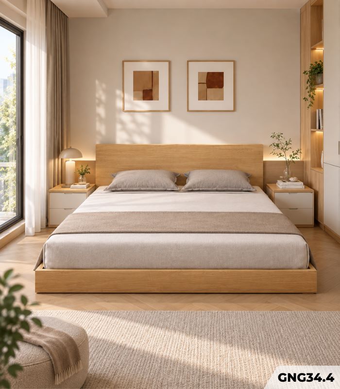 Giường ngủ GNG34.4 180×200 – Vân gỗ nhạt