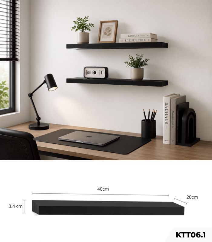 Kệ gỗ thanh ngang treo tường trang trí 40x20 KTT06.1 - Đen