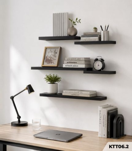 Kệ gỗ thanh ngang treo tường trang trí 50x30 KTT06.2 - Đen