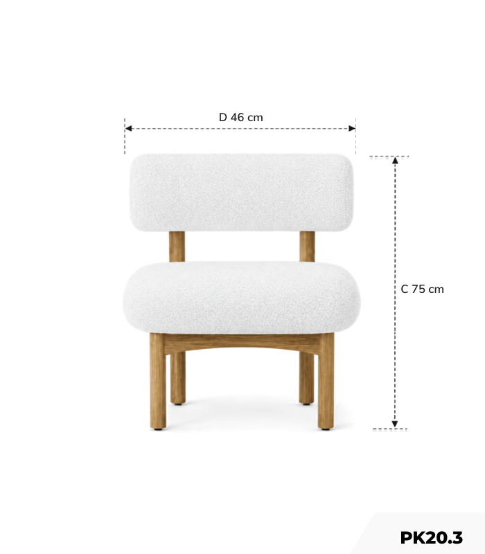 Ghế đơn thư giãn bọc vải PK20.3 - Trắng + Vân gỗ nhạt