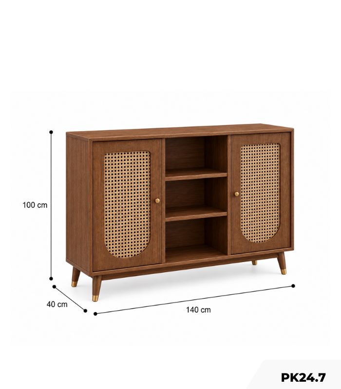 Tủ kệ trang trí phòng khánh cánh mây PK24.7 - Vân gỗ đậm