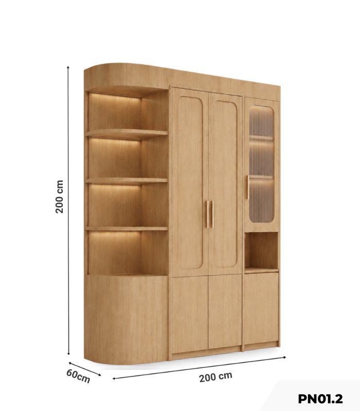 Tủ quần áo cánh gỗ phối kính sang trọng PN01.2 200x200 - Vân gỗ nhạt