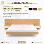 Gường bay gỗ kèm 2 Tab đầu giường PN01.6 160x200 - Vân gỗ nhạt