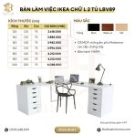 Bàn làm việc IKEA Chữ L 2 Tủ LBV89.31 240×220 – Vân gỗ đậm