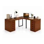 Bàn làm việc IKEA Chữ L 2 Tủ LBV89.31 240×220 – Vân gỗ đậm