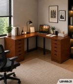 Bàn làm việc IKEA Chữ L 2 Tủ LBV89.31 240×220 – Vân gỗ đậm