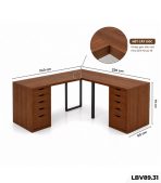 Bàn làm việc IKEA Chữ L 2 Tủ LBV89.31 240×220 – Vân gỗ đậm
