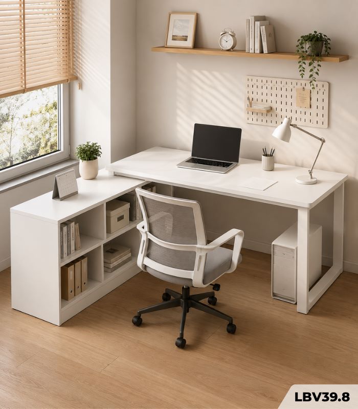 Bàn làm việc Chữ L LBV39.8 140×120 – Trắng