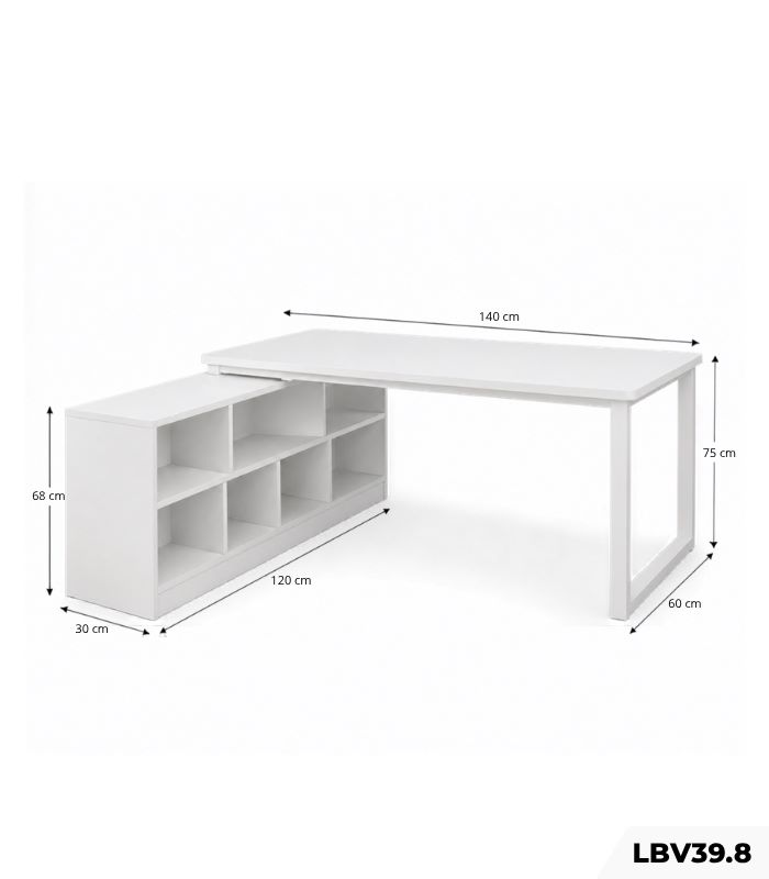 Bàn làm việc Chữ L LBV39.8 140×120 – Trắng