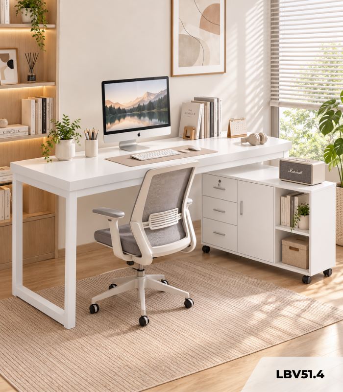 Bàn làm việc Chữ L LBV51.4 140×100 – Trắng