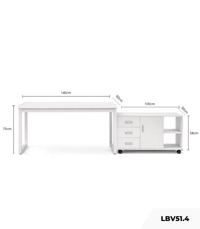 Bàn làm việc Chữ L LBV51.4 140×100 – Trắng