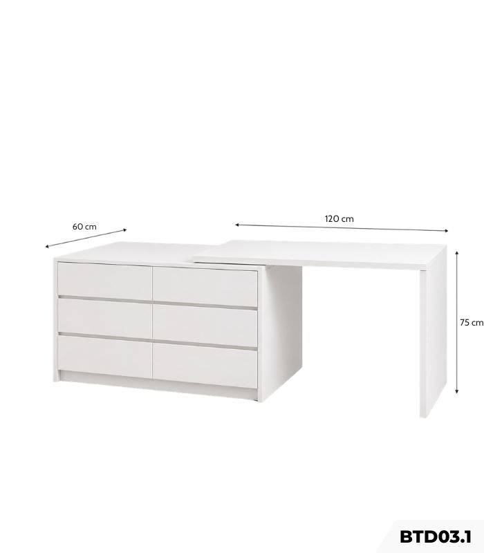 Bàn làm việc kết hợp bàn trang điểm kèm tủ đa năng BTD03.1 -Trắng