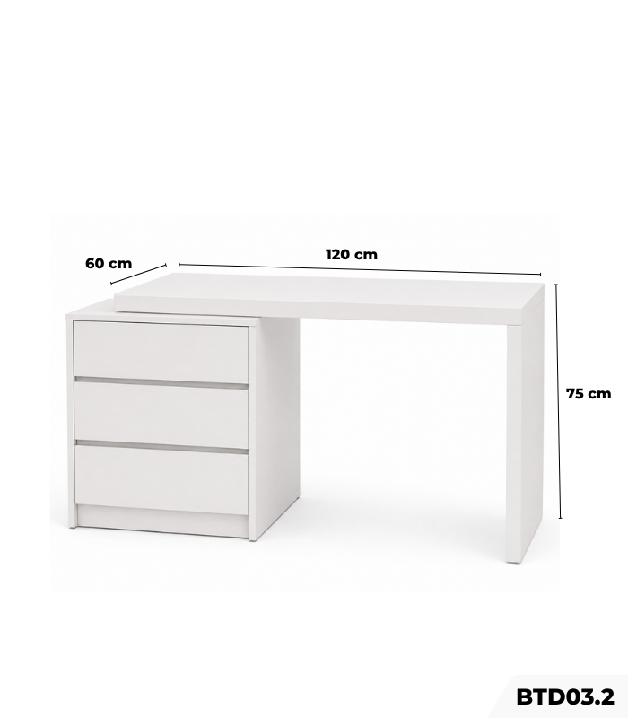 Bàn làm việc kết hợp bàn trang điểm kèm tủ đa năng BTD03.2 - Trắng
