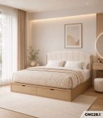 Giường gỗ GNG28.1 120×200 – Vân gỗ nhạt