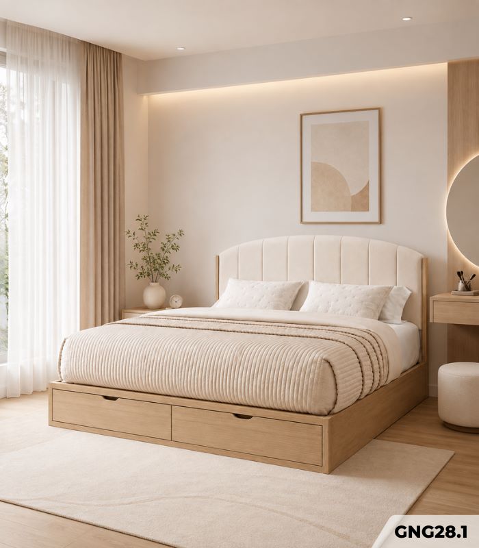 Giường gỗ GNG28.1 160×200 – Vân gỗ nhạt