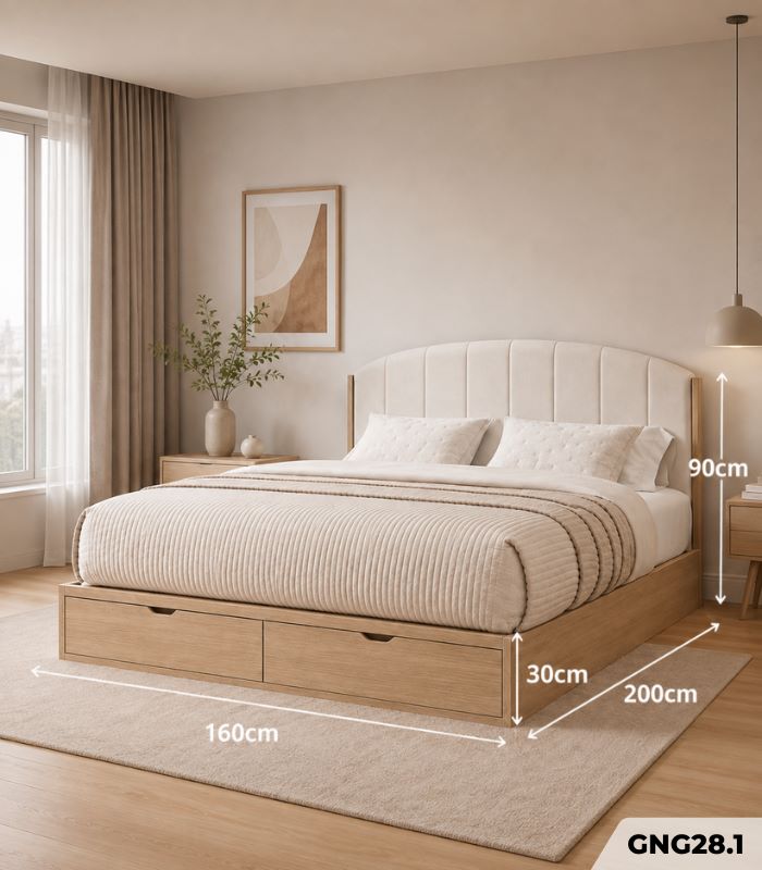 Giường gỗ GNG28.1 160×200 – Vân gỗ nhạt