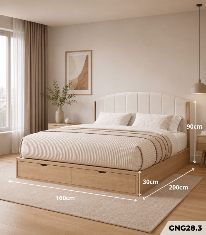Giường gỗ GNG28.3 160×200 – Vân gỗ nhạt