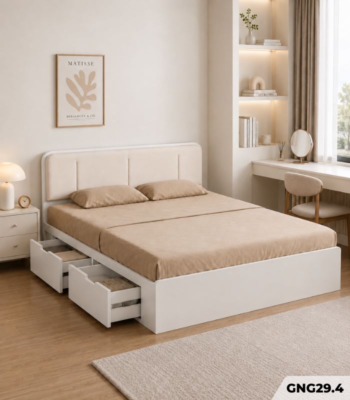 Giường gỗ GNG29.4 180×200 – Trắng