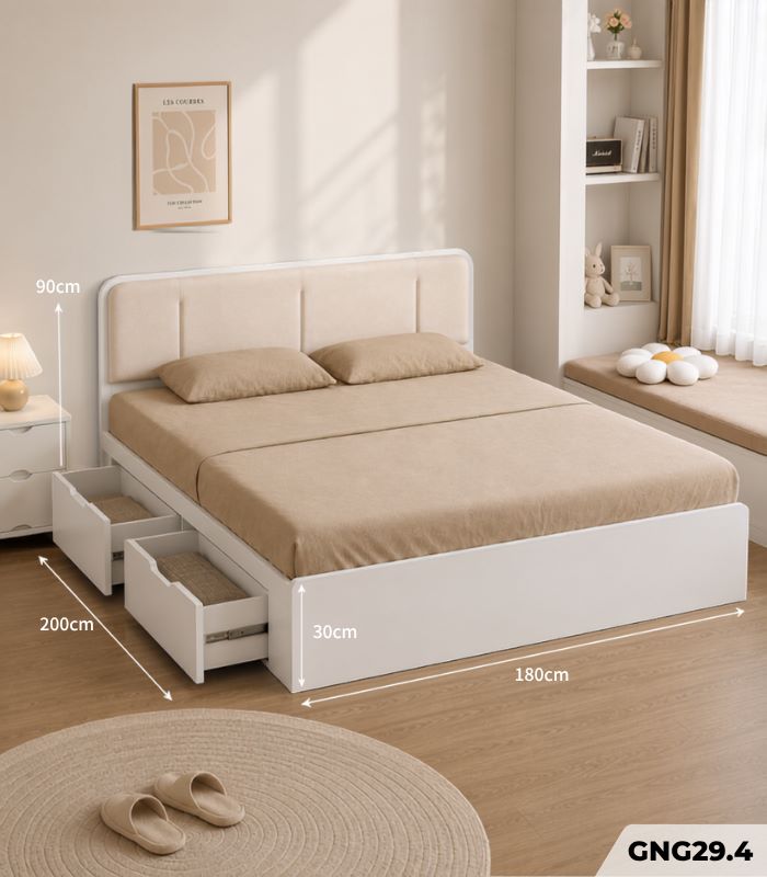 Giường gỗ GNG29.4 180×200 – Trắng