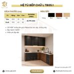 Hệ tủ bếp chữ L MDF chống ẩm phủ Melamine TB05.1 - Walnut đậm phối đen